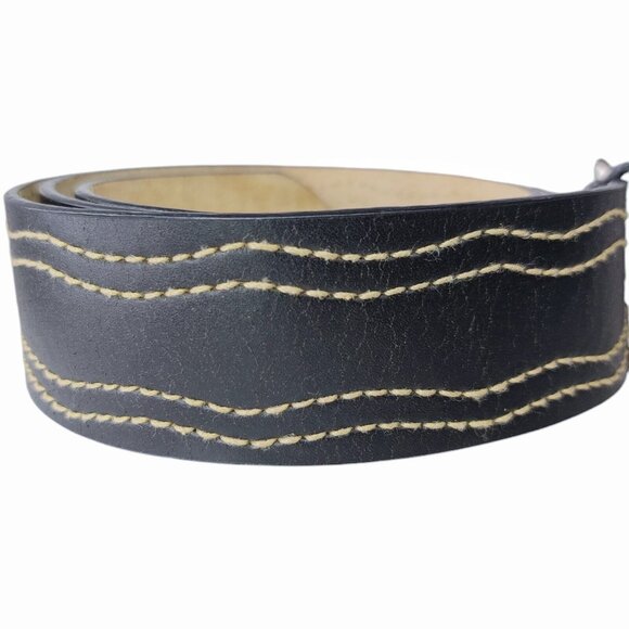 Columbia Small Black Leather Belt Contrast Wave Stitching #CB10019 - Picture 3 of 8